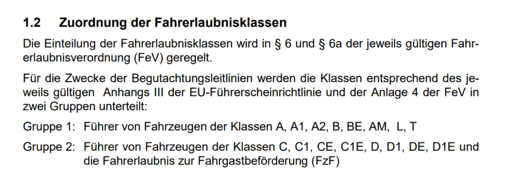 Zuordnung der Fahrerlaubnisklassen (2)