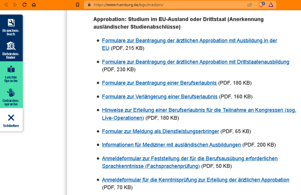 Documents to apply for Approbation in Hamburg