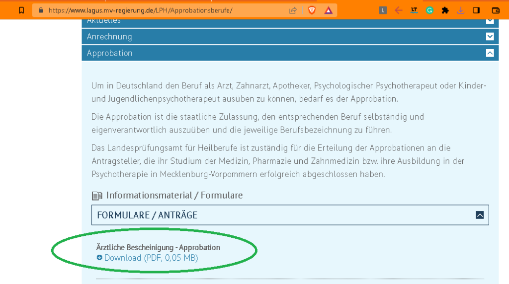 Documents to apply for Approbation in Mecklenburg-Vorpommern