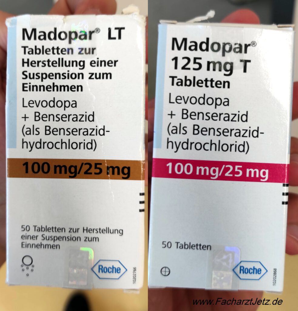 L-Dopa-Test: Madopar LT Packung vs Madopar 125 mg Tabletten-Packung